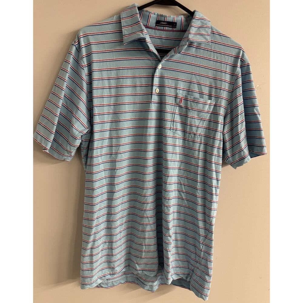 Johnnie-O Shirt Polo Size Medium Blue Pink Stripes, Preppy